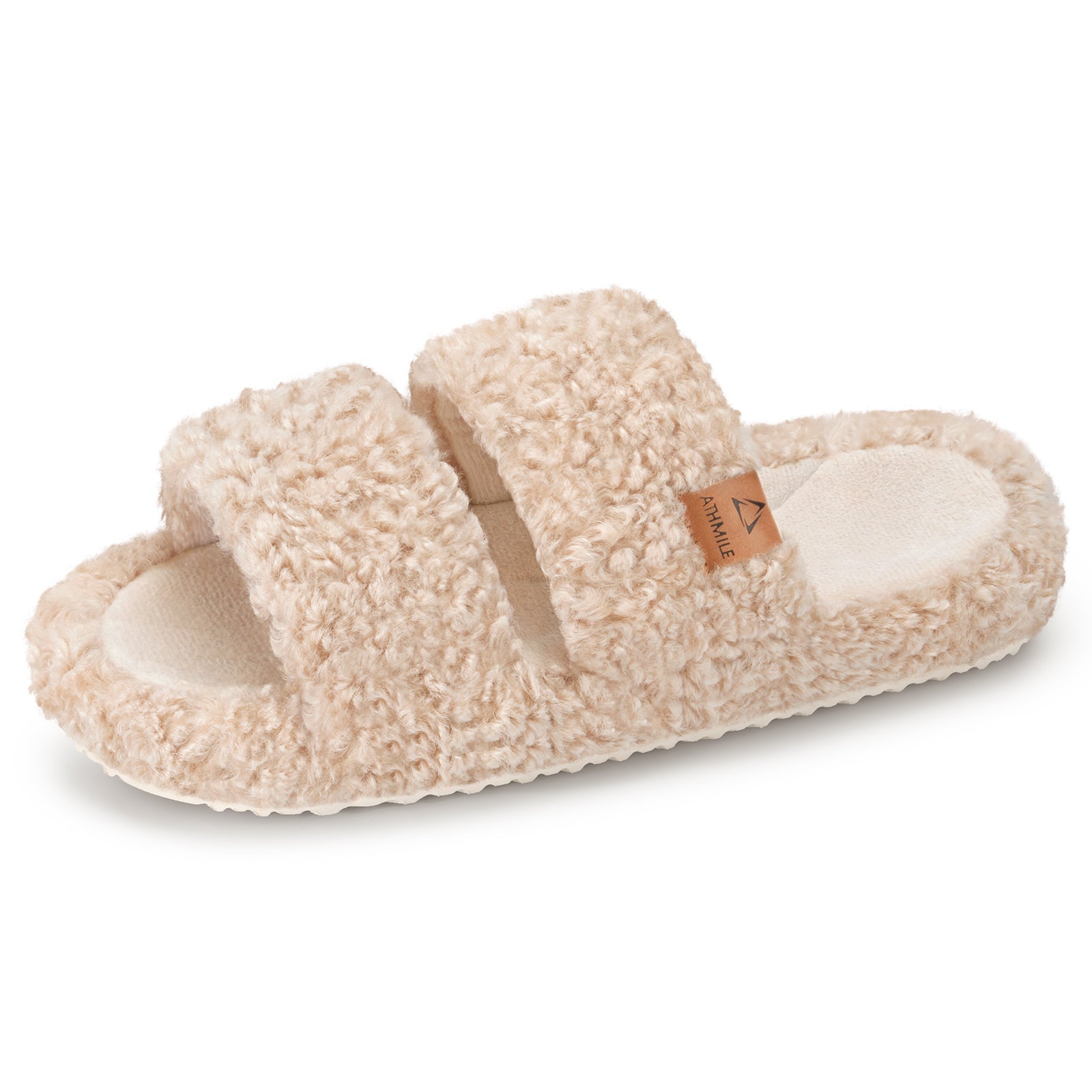 ATHMILE Womens Slippers Lightweight Arch Support Open-Toe Fuzzy House Slippers for Women Cozy Memory Foam Indoor Outdoor Double-Strap Design