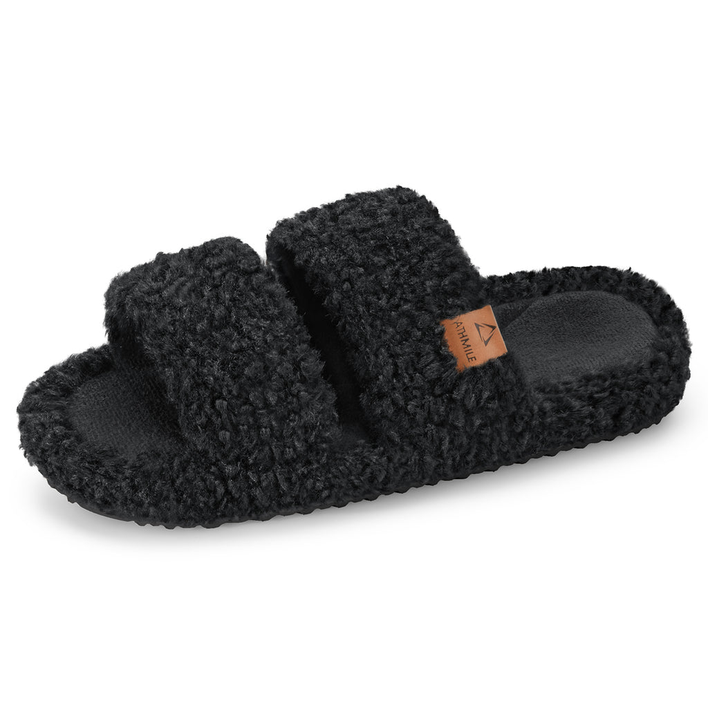 ATHMILE Womens Slippers Lightweight Arch Support Open-Toe Fuzzy House Slippers for Women Cozy Memory Foam Indoor Outdoor Double-Strap Design