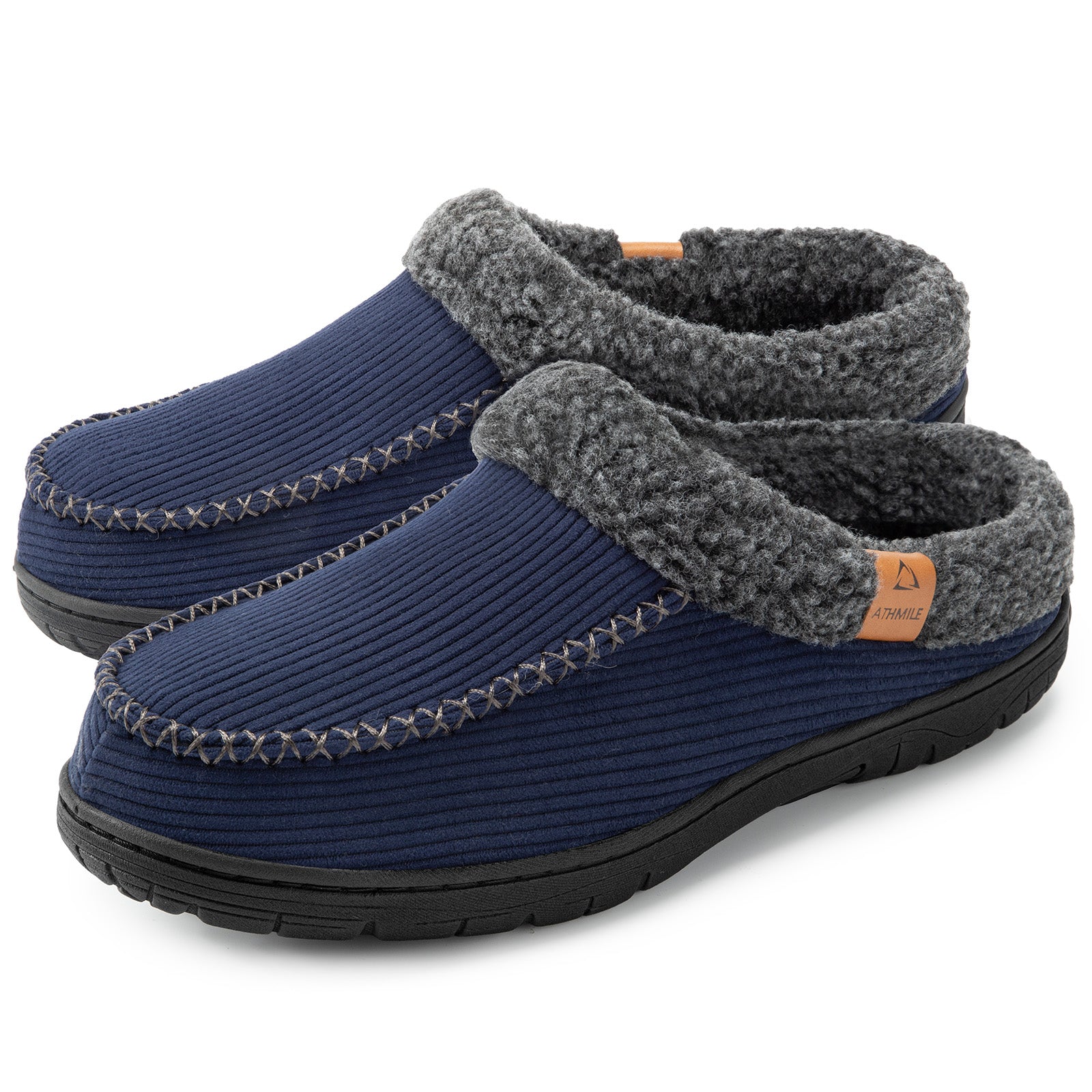 Men's Indoor/Outdoor Warm House Slippers - Cozy Moccasin with Breathable Memory Foam Arch Support, Non-Slip Rubber Sole, Fluffy Wide Slippers