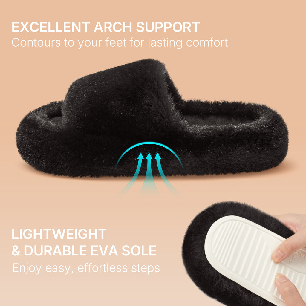ATHMILE Womens Slippers with Arch Support Lightweight Fuzzy House Slippers for Women Cozy Memory Foam Indoor Open-toe Comfy Shoes for Women
