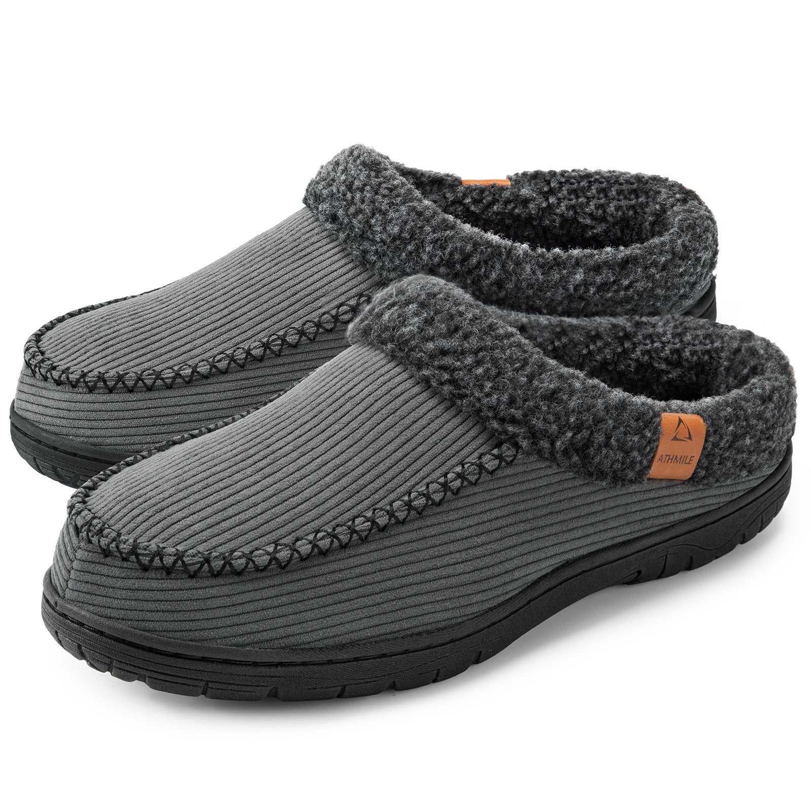 Men's Indoor/Outdoor Warm House Slippers - Cozy Moccasin with Breathable Memory Foam Arch Support, Non-Slip Rubber Sole, Fluffy Wide Slippers