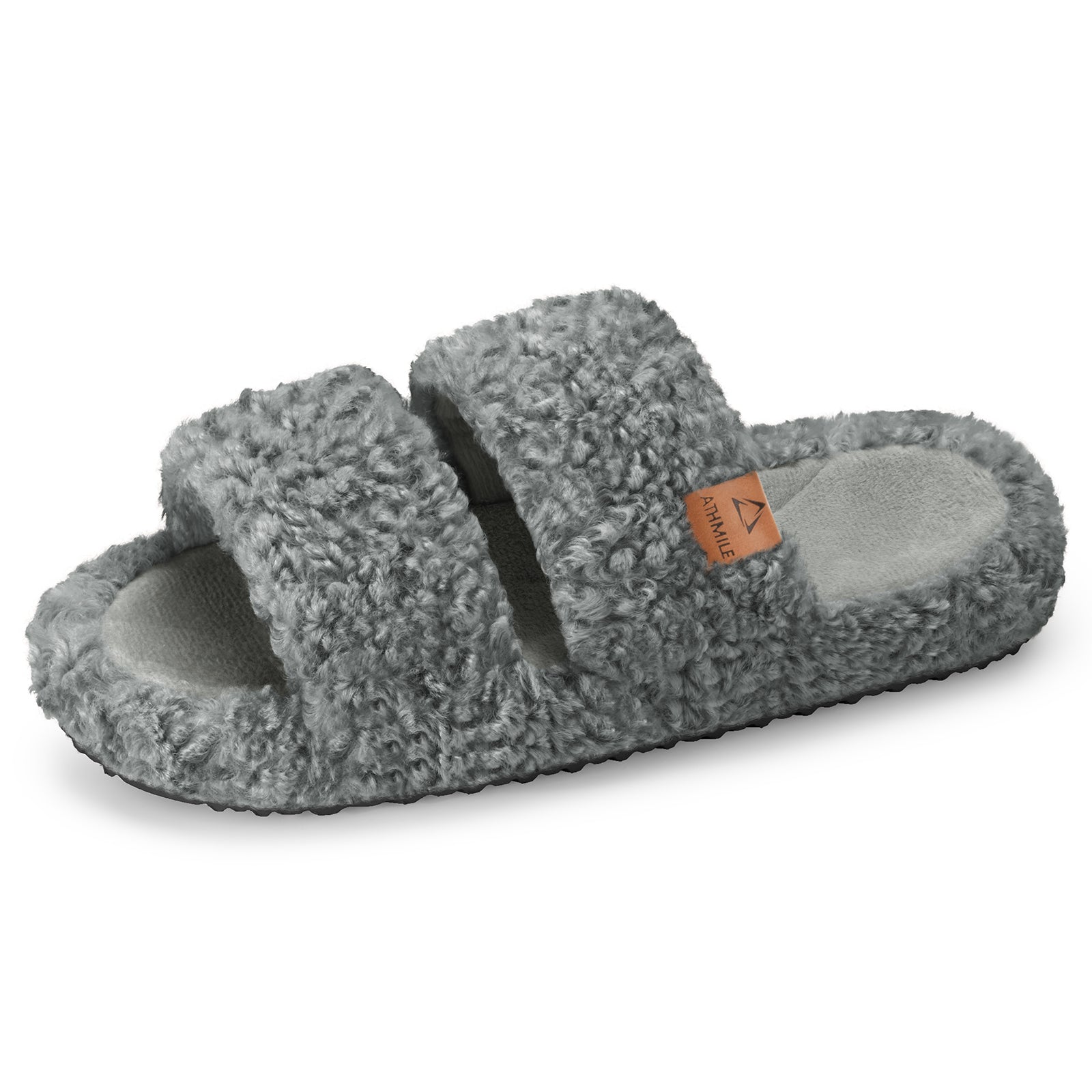 ATHMILE Womens Slippers Lightweight Arch Support Open-Toe Fuzzy House Slippers for Women Cozy Memory Foam Indoor Outdoor Double-Strap Design
