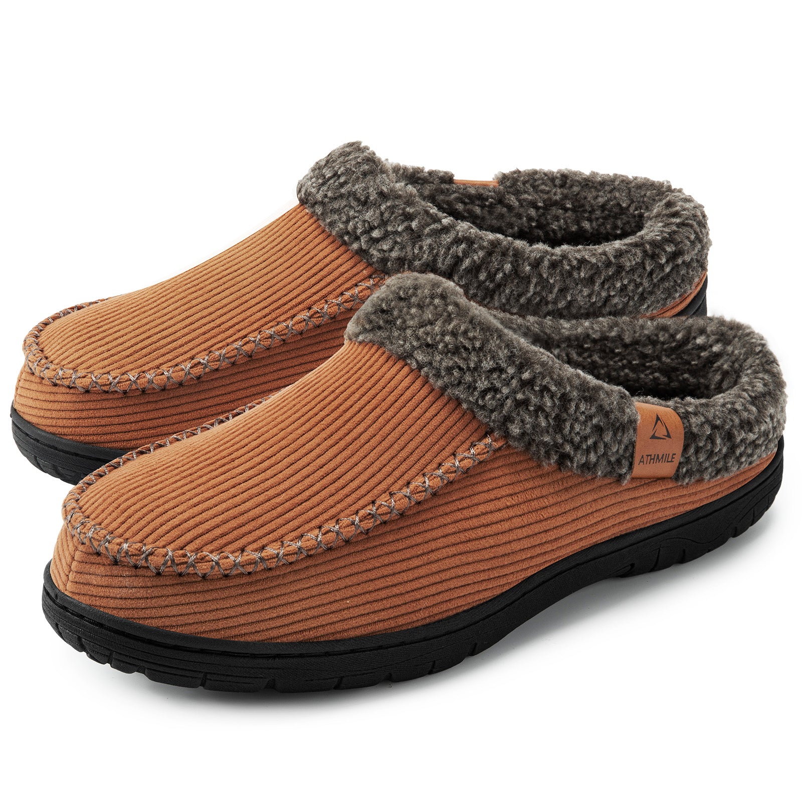 Men's Indoor/Outdoor Warm House Slippers - Cozy Moccasin with Breathable Memory Foam Arch Support, Non-Slip Rubber Sole, Fluffy Wide Slippers