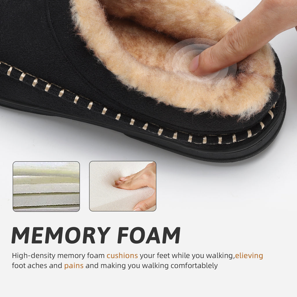 ATHMILE Mens Slippers Warm Fuzzy Memory Foam Indoor Outdoor Cozy Slippers Slip-On Moccasin House Shoes with Non-Slip Sole