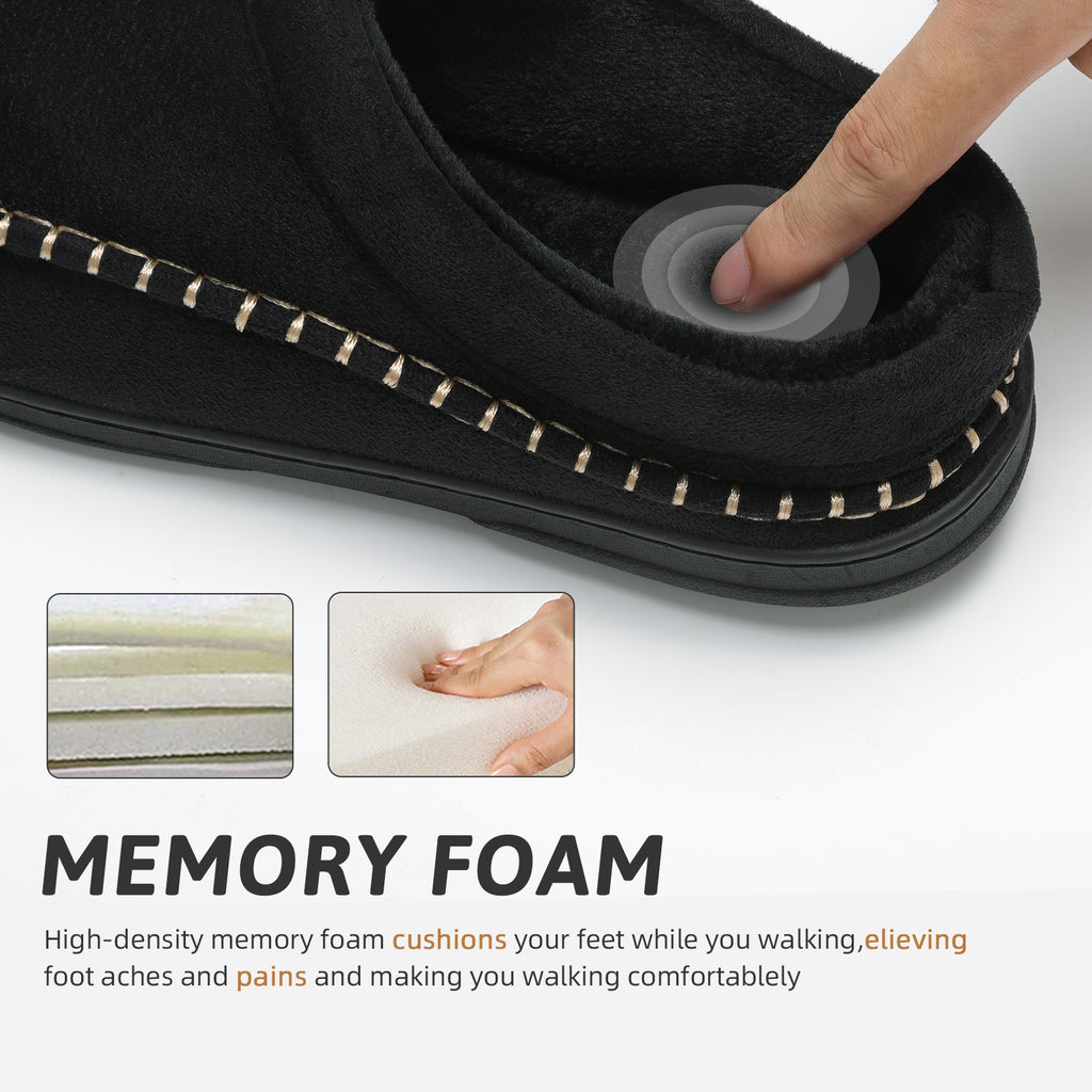 ATHMILE Mens Slippers Warm Fuzzy Memory Foam Indoor Outdoor Cozy Slippers Slip-On Moccasin House Shoes with Non-Slip Sole