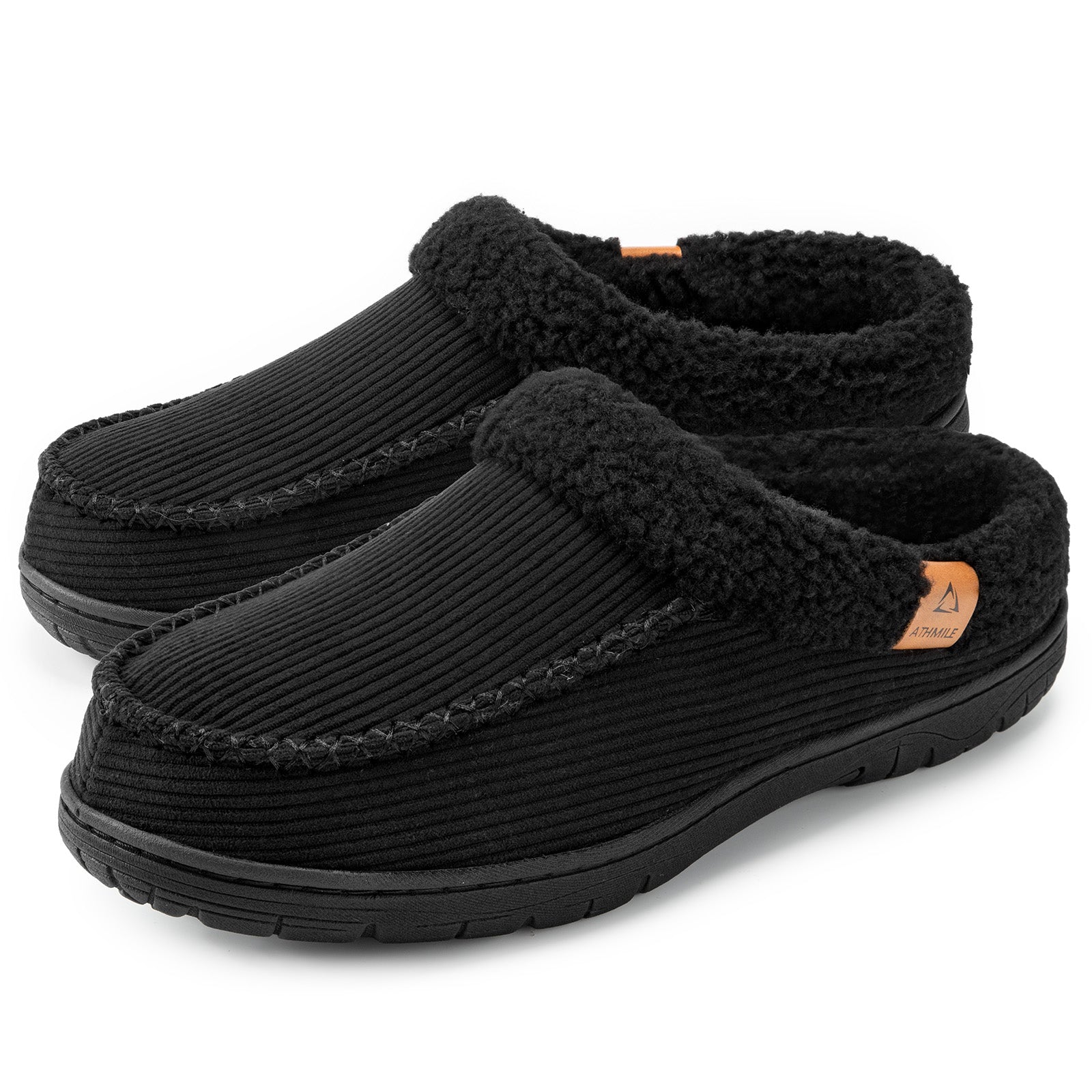 Men's Indoor/Outdoor Warm House Slippers - Cozy Moccasin with Breathable Memory Foam Arch Support, Non-Slip Rubber Sole, Fluffy Wide Slippers