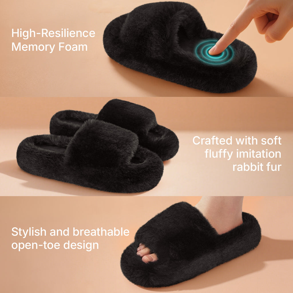ATHMILE Womens Slippers with Arch Support Lightweight Fuzzy House Slippers for Women Cozy Memory Foam Indoor Open-toe Comfy Shoes for Women