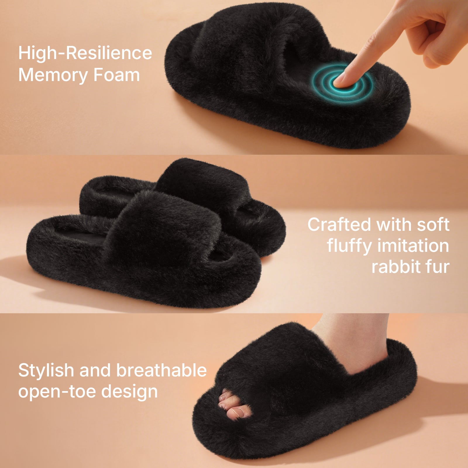 ATHMILE Womens Slippers with Arch Support Lightweight Fuzzy House Slippers for Women Cozy Memory Foam Indoor Open-toe Comfy Shoes for Women