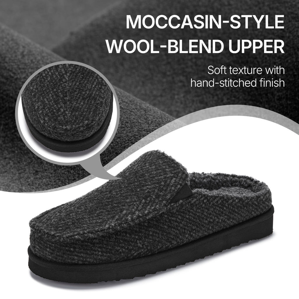ATHMILE Mens Moccasins House Slippers Slip-on House Shoes with Warm Furry Faux Fur Cotton-Blend High-Density Memory Foam Non-Slip Sole for Indoor Outdoor