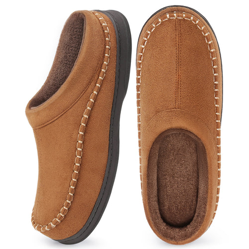 ATHMILE Mens Slippers Warm Fuzzy Memory Foam Indoor Outdoor Cozy Slippers Slip-On Moccasin House Shoes with Non-Slip Sole