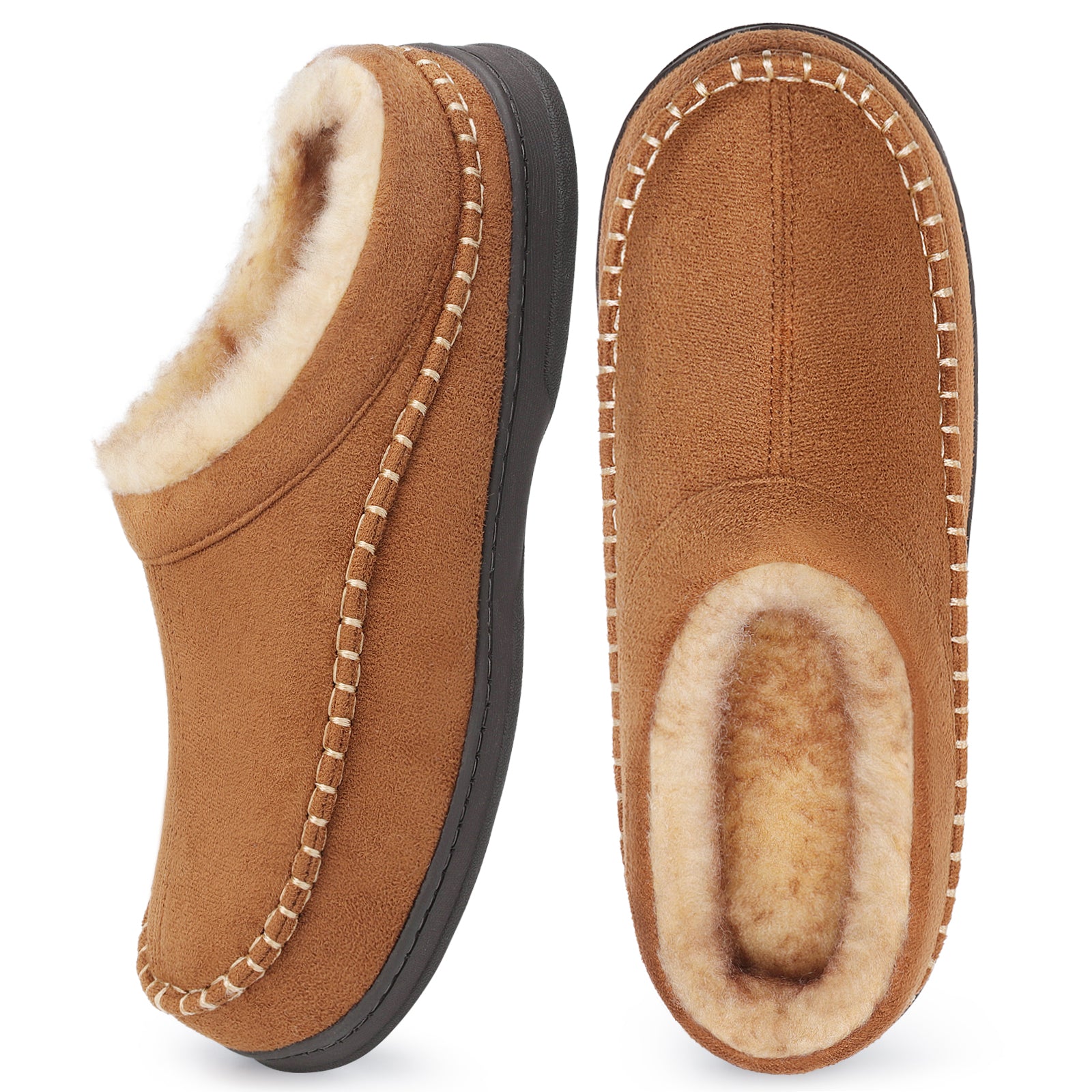 ATHMILE Mens Slippers Warm Fuzzy Memory Foam Indoor Outdoor Cozy Slippers Slip-On Moccasin House Shoes with Non-Slip Sole