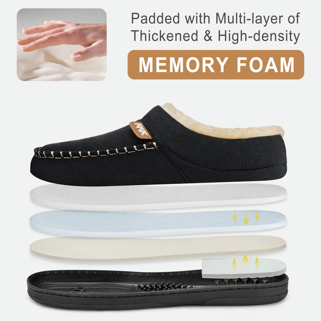 ATHMILE Mens Slippers Fuzzy Cozy Memory Foam Slip On Moccasin Warm House Slippers for Indoor Outdoor Non-Slip Sole