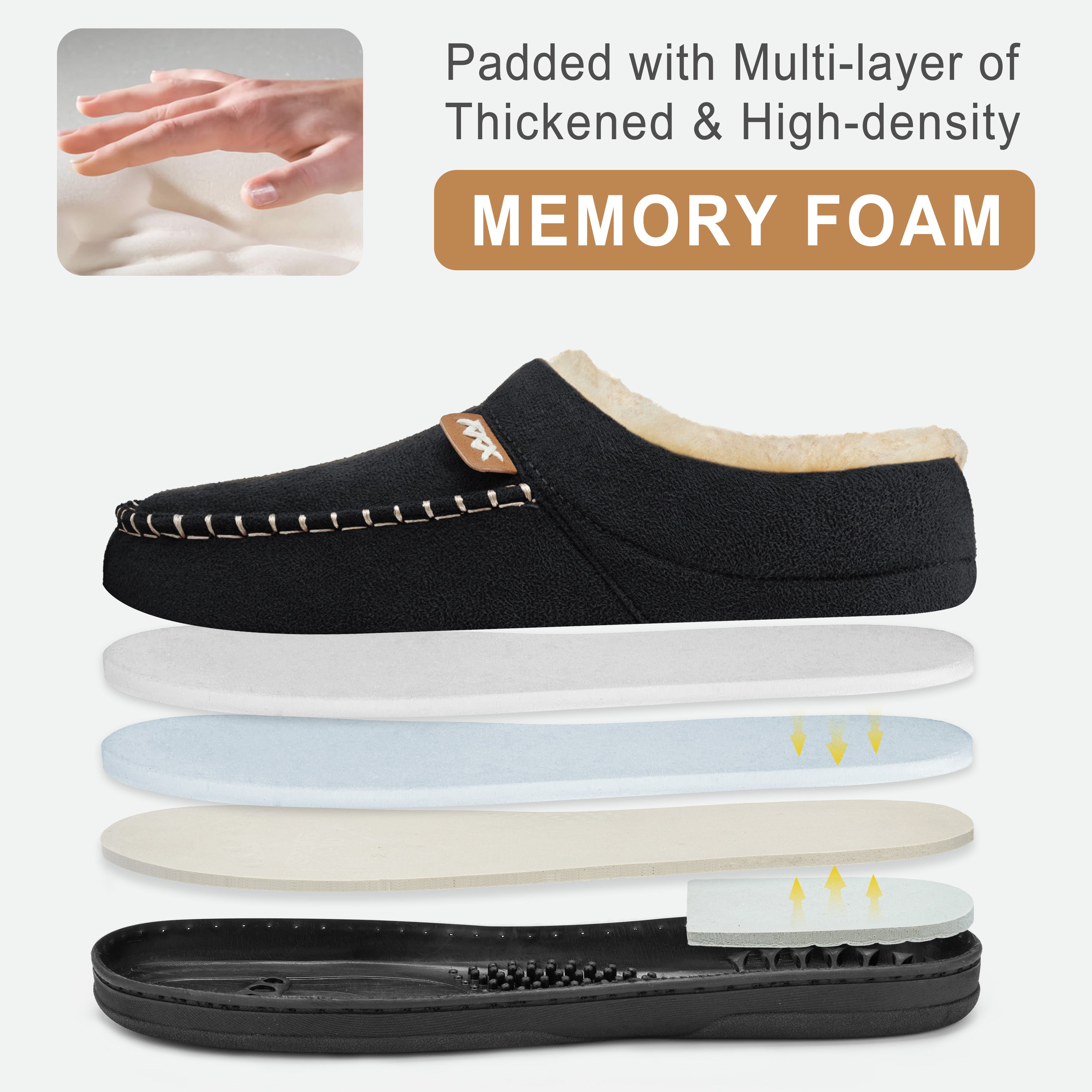 ATHMILE Mens Slippers Fuzzy Cozy Memory Foam Slip On Moccasin Warm House Slippers for Indoor Outdoor Non-Slip Sole