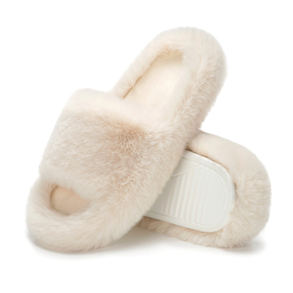 ATHMILE Womens Slippers with Arch Support Lightweight Fuzzy House Slippers for Women Cozy Memory Foam Indoor Open-toe Comfy Shoes for Women