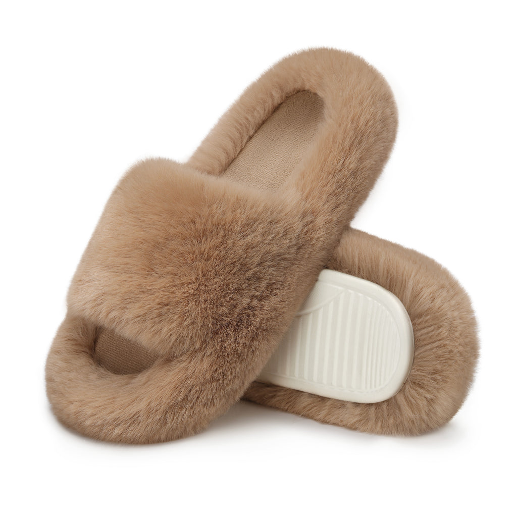 ATHMILE Womens Slippers with Arch Support Lightweight Fuzzy House Slippers for Women Cozy Memory Foam Indoor Open-toe Comfy Shoes for Women