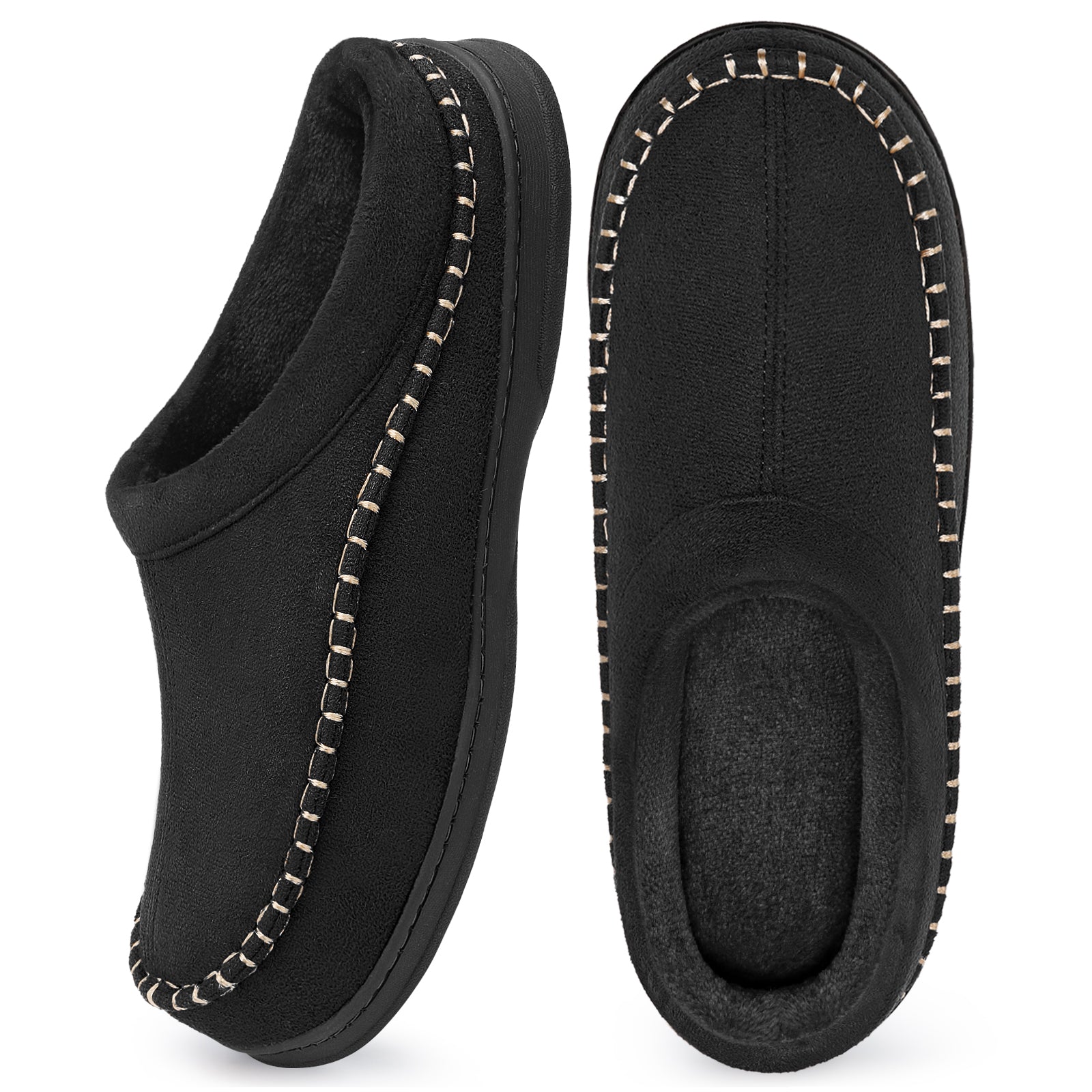 ATHMILE Mens Slippers Warm Fuzzy Memory Foam Indoor Outdoor Cozy Slippers Slip-On Moccasin House Shoes with Non-Slip Sole