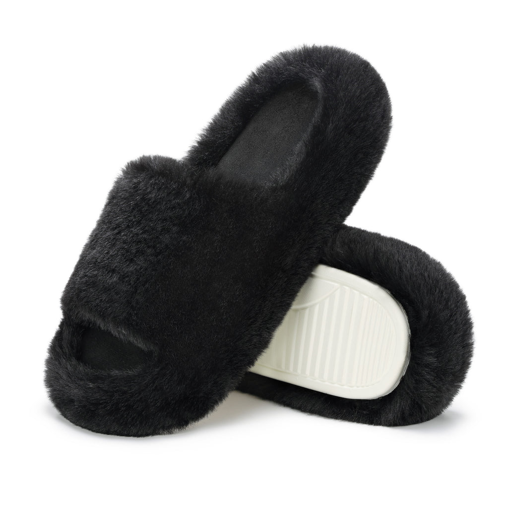 ATHMILE Womens Slippers with Arch Support Lightweight Fuzzy House Slippers for Women Cozy Memory Foam Indoor Open-toe Comfy Shoes for Women