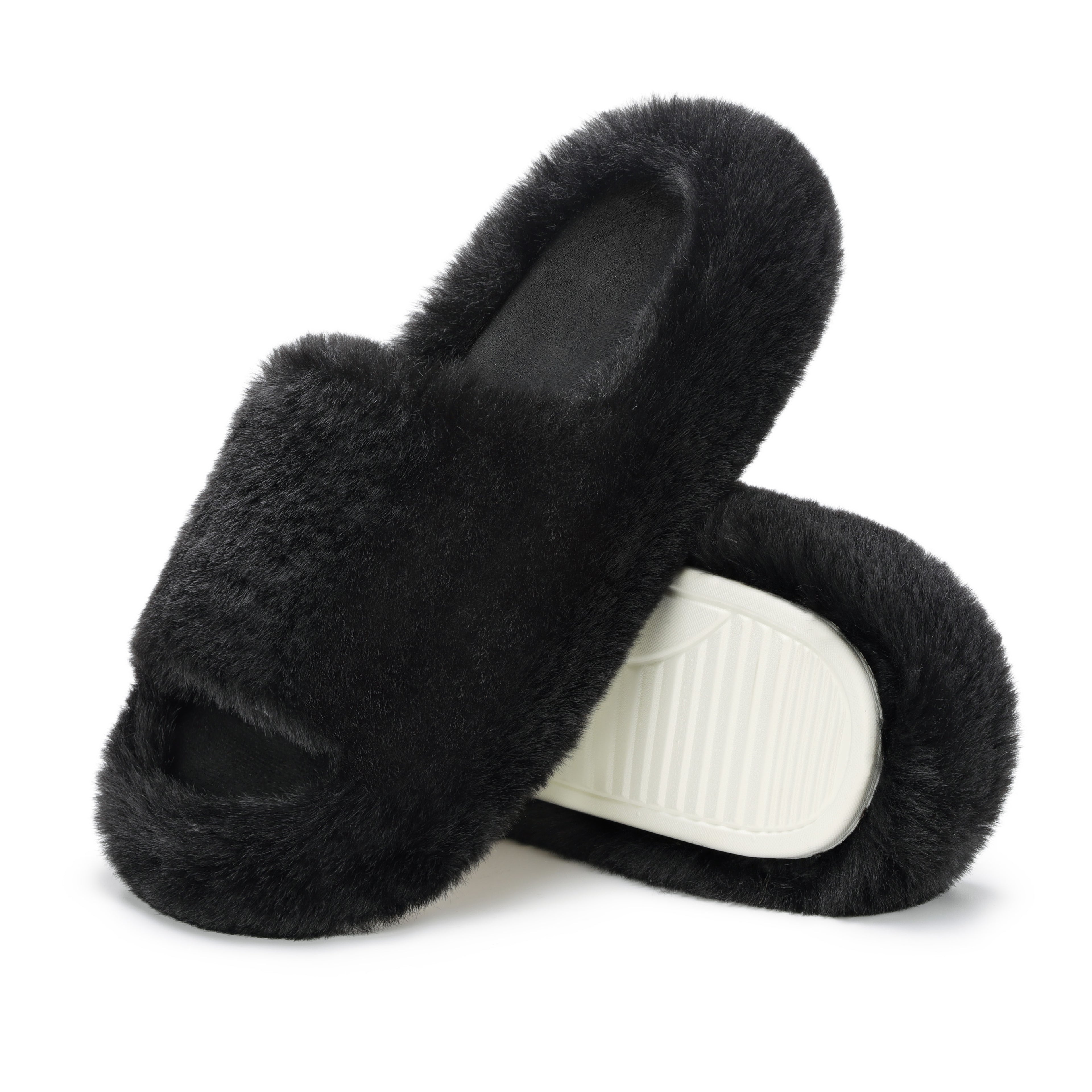 ATHMILE Womens Slippers with Arch Support Lightweight Fuzzy House Slippers for Women Cozy Memory Foam Indoor Open-toe Comfy Shoes for Women