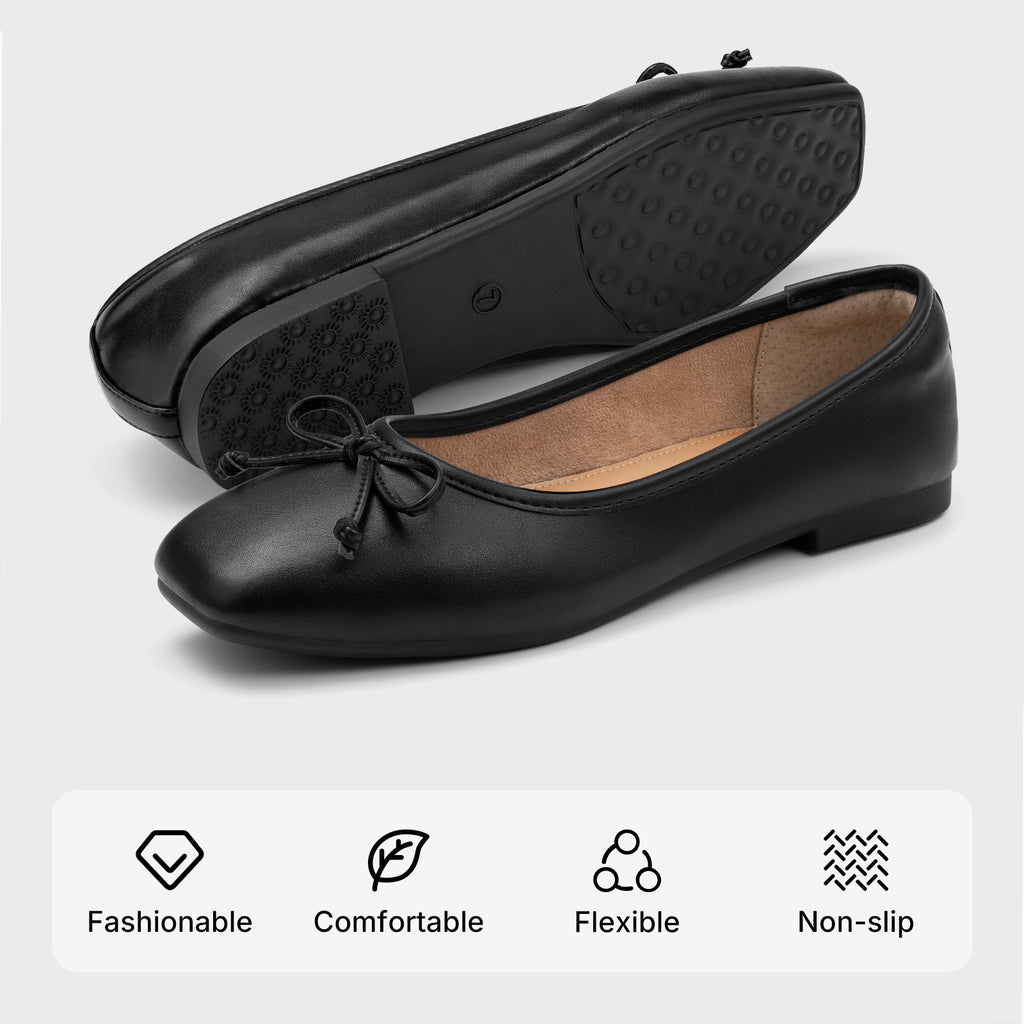 ATHMILE Womens Ballet Flats with Bow Ballerina Closed Square Toe Slip on Square Toe Comfortable Flats Shoes for Women Dressy Causal 2026 Fashion Size 6-11