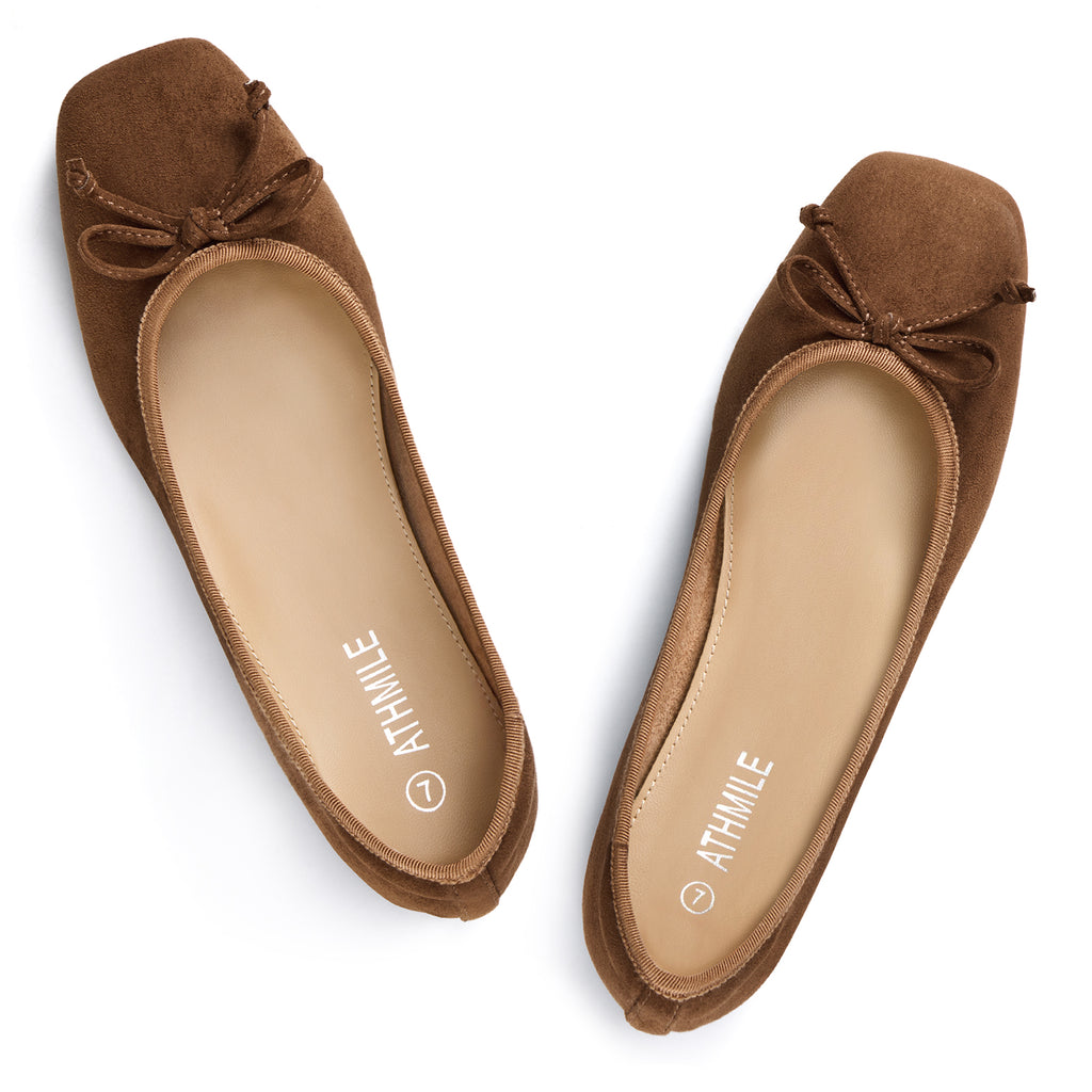ATHMILE Womens Ballet Flats with Bow Ballerina Closed Square Toe Slip on Square Toe Comfortable Flats Shoes for Women Dressy Causal 2026 Fashion Size 6-11
