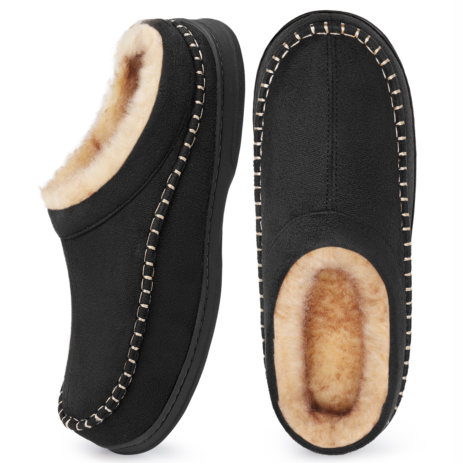 ATHMILE Mens Slippers Warm Fuzzy Memory Foam Indoor Outdoor Cozy Slippers Slip-On Moccasin House Shoes with Non-Slip Sole