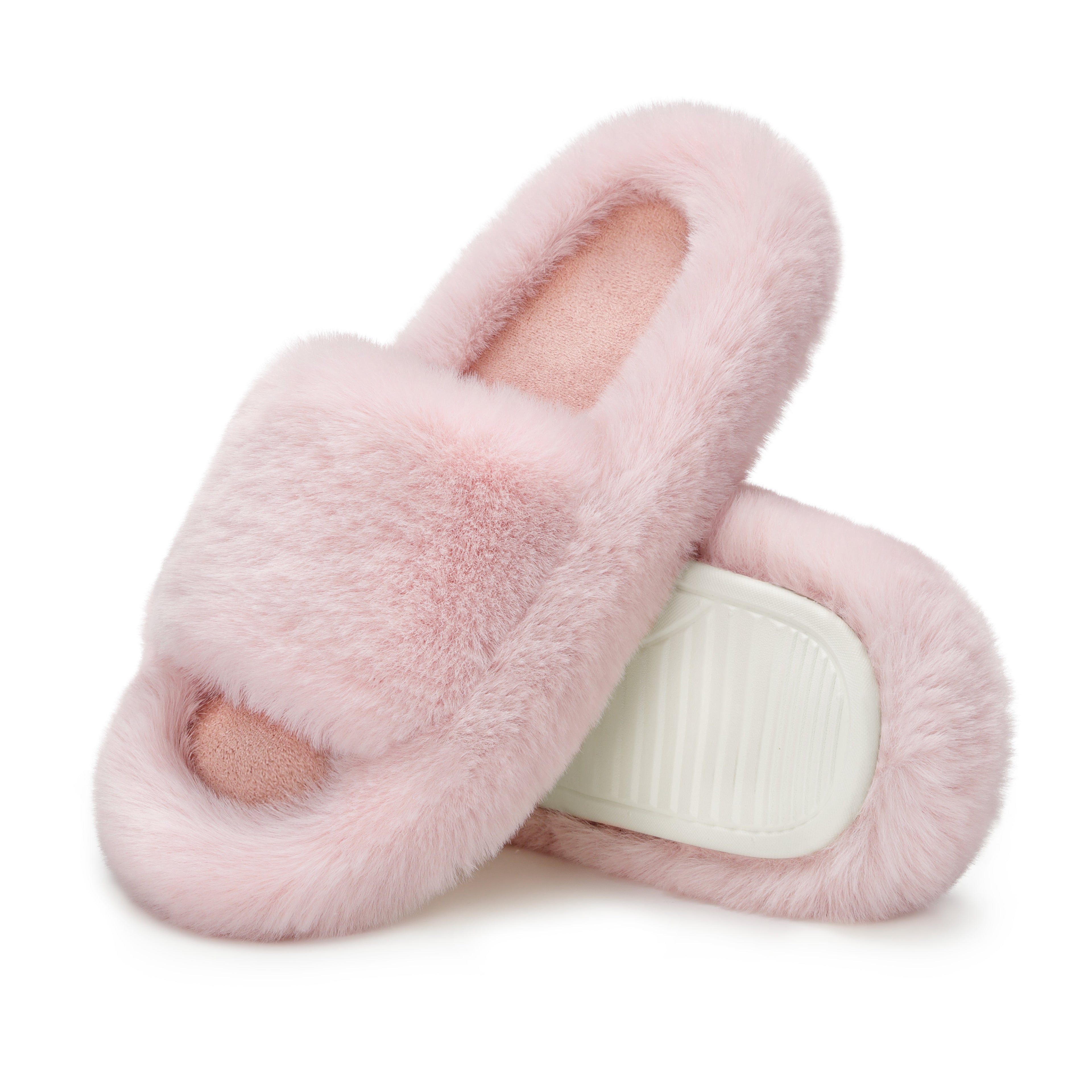 ATHMILE Womens Slippers with Arch Support Lightweight Fuzzy House Slippers for Women Cozy Memory Foam Indoor Open-toe Comfy Shoes for Women