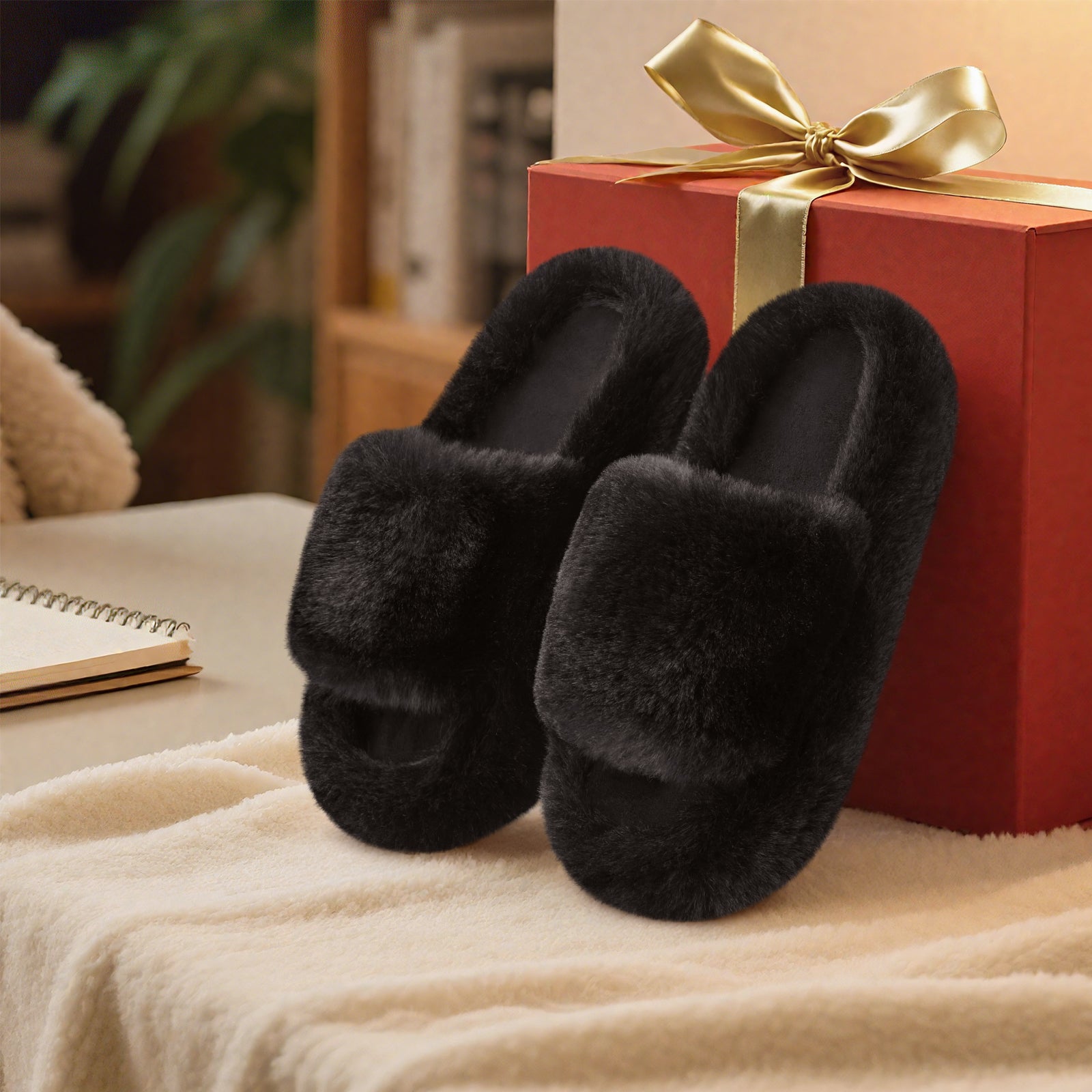 ATHMILE Womens Slippers with Arch Support Lightweight Fuzzy House Slippers for Women Cozy Memory Foam Indoor Open-toe Comfy Shoes for Women