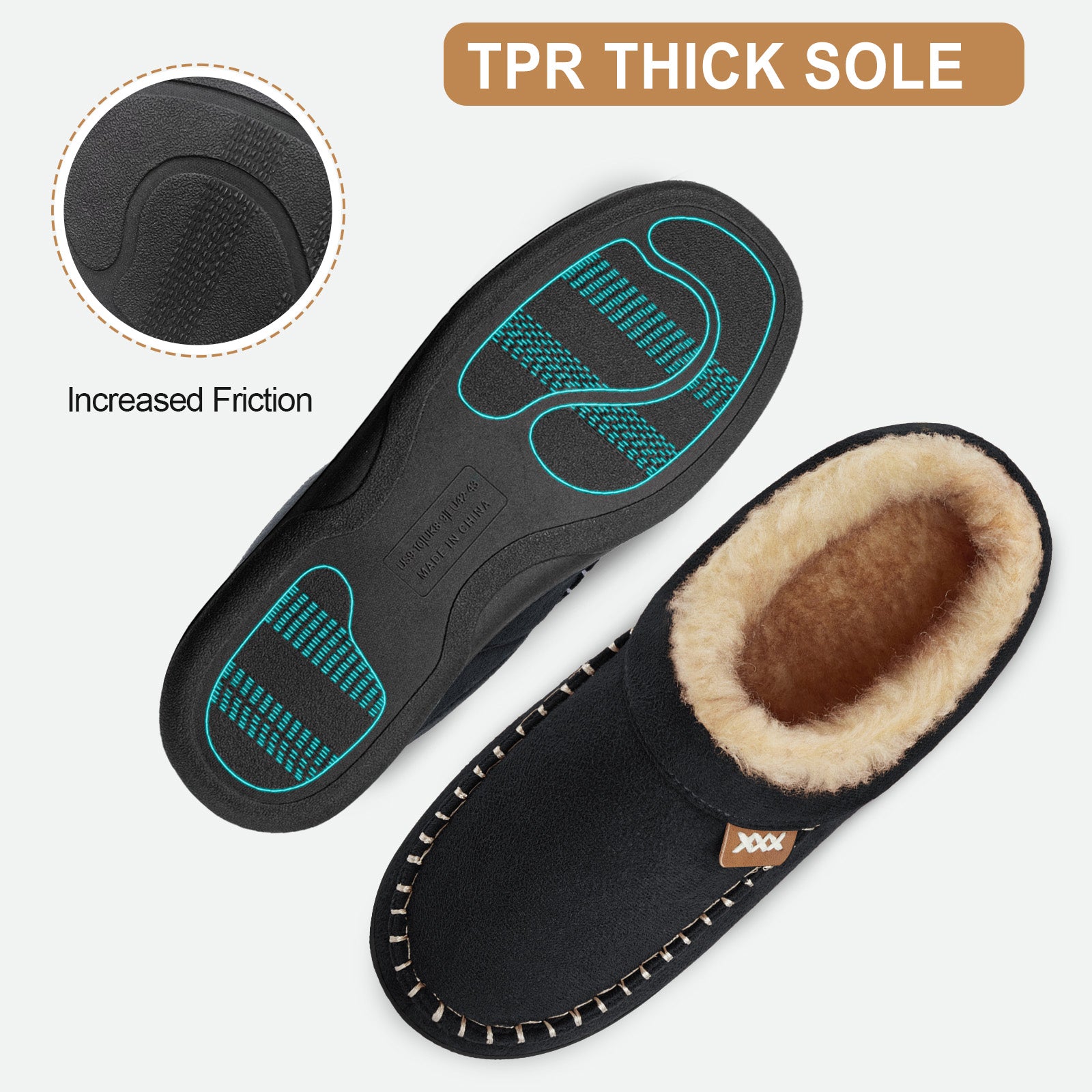 ATHMILE Mens Slippers Fuzzy Cozy Memory Foam Slip On Moccasin Warm House Slippers for Indoor Outdoor Non-Slip Sole