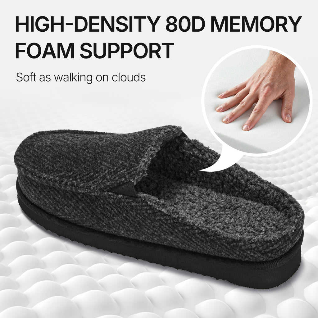 ATHMILE Mens Moccasins House Slippers Slip-on House Shoes with Warm Furry Faux Fur Cotton-Blend High-Density Memory Foam Non-Slip Sole for Indoor Outdoor