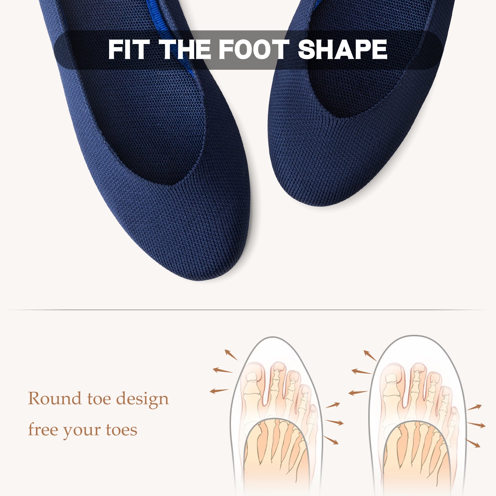 ATHMILE Women's Flat Ballet Shoes Knit Flat Shoes for Women Round Toe Slip on Women Flats for Dressy Casual Office Work Wedding Comfort Soft