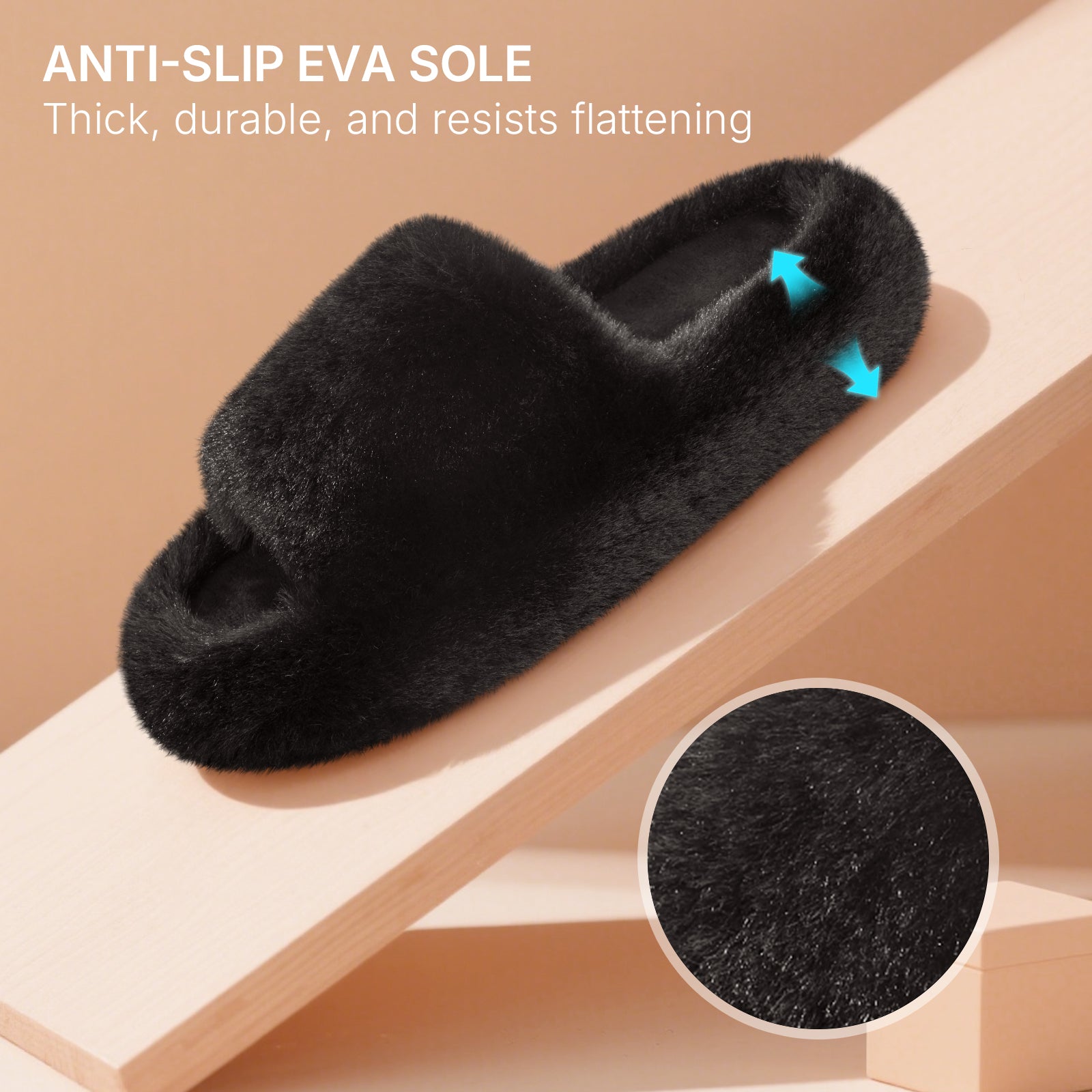 ATHMILE Womens Slippers with Arch Support Lightweight Fuzzy House Slippers for Women Cozy Memory Foam Indoor Open-toe Comfy Shoes for Women