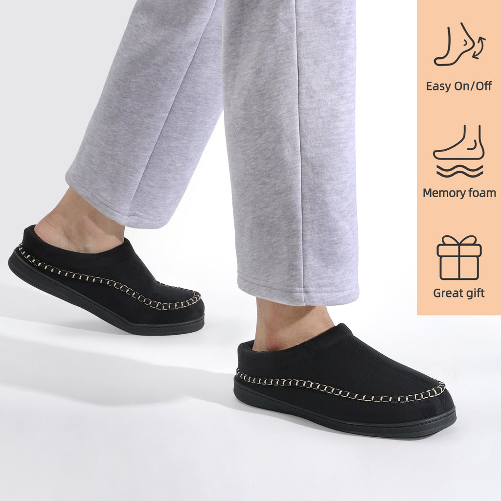 ATHMILE Mens Slippers Warm Fuzzy Memory Foam Indoor Outdoor Cozy Slippers Slip-On Moccasin House Shoes with Non-Slip Sole