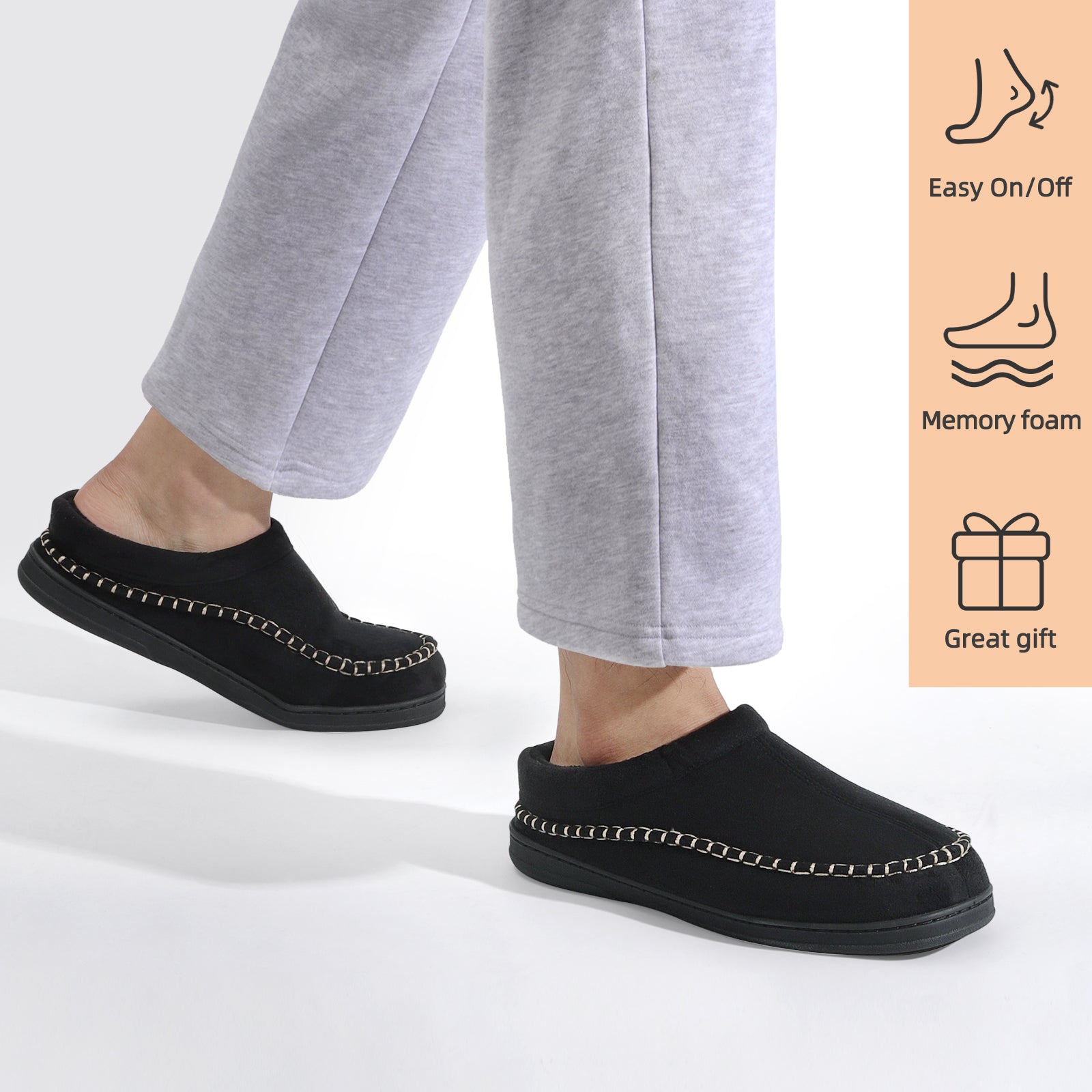 ATHMILE Mens Slippers Warm Fuzzy Memory Foam Indoor Outdoor Cozy Slippers Slip-On Moccasin House Shoes with Non-Slip Sole