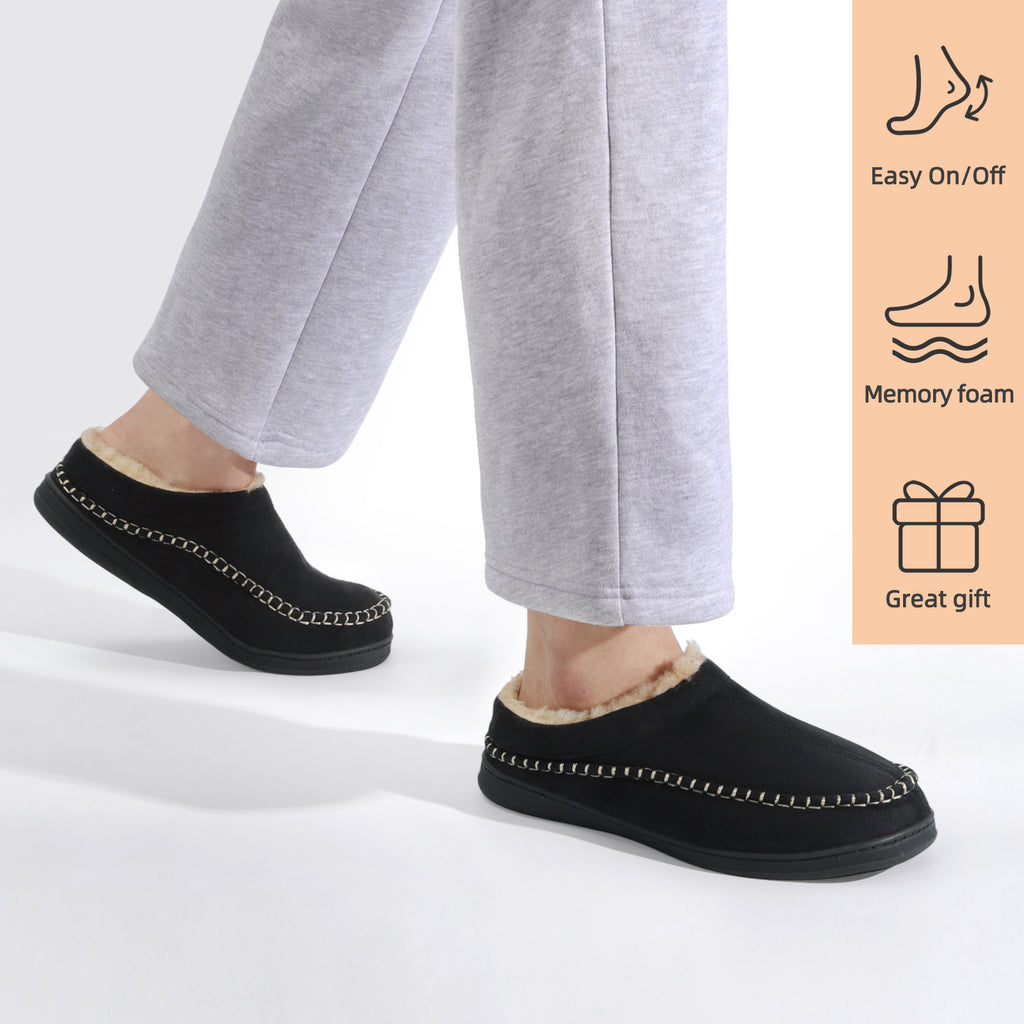 ATHMILE Mens Slippers Warm Fuzzy Memory Foam Indoor Outdoor Cozy Slippers Slip-On Moccasin House Shoes with Non-Slip Sole