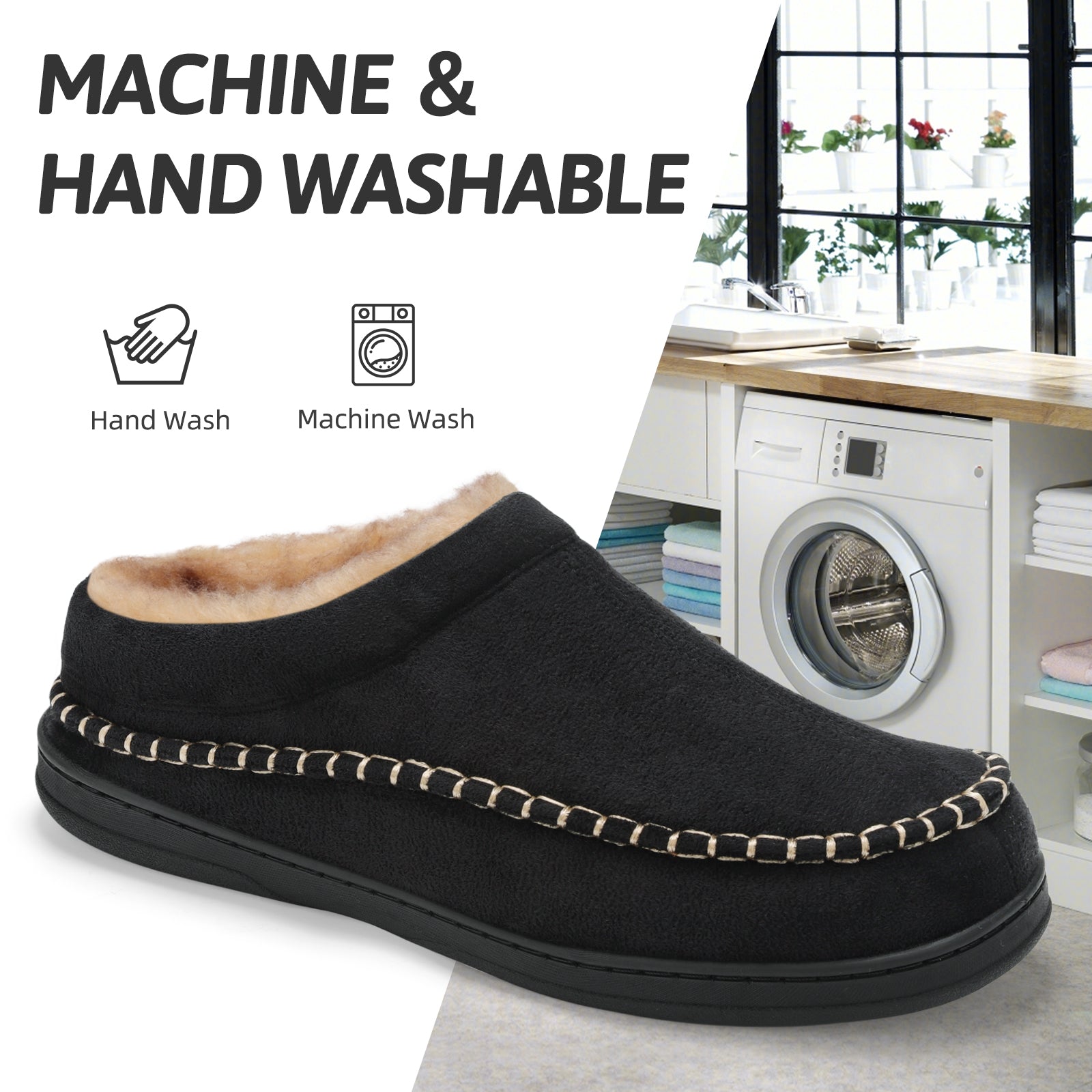 ATHMILE Mens Slippers Warm Fuzzy Memory Foam Indoor Outdoor Cozy Slippers Slip-On Moccasin House Shoes with Non-Slip Sole