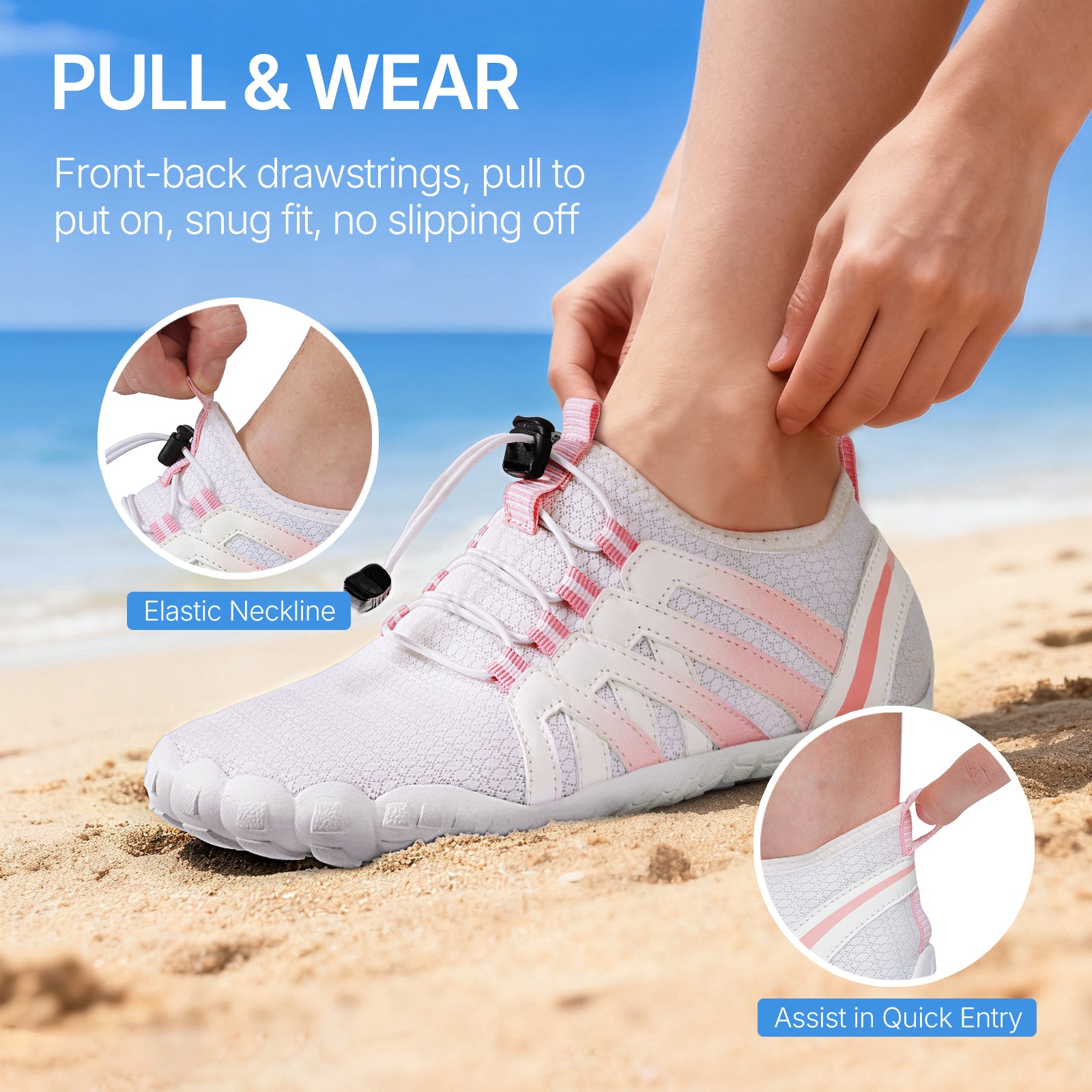 ATHMILE Water Shoes for Women Men Quick Dry Five Toe Aqua Barefoot Shoes for Beach Vacation Swim Hiking Pool Outdoor Sports Wide Toe Box with Non-Slip Rubber Sole