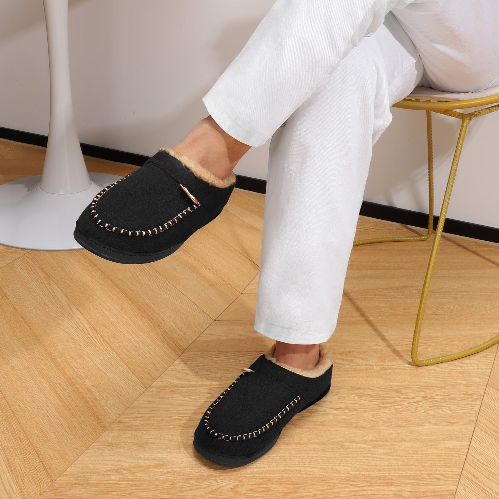 ATHMILE Mens Slippers Fuzzy Cozy Memory Foam Slip On Moccasin Warm House Slippers for Indoor Outdoor Non-Slip Sole