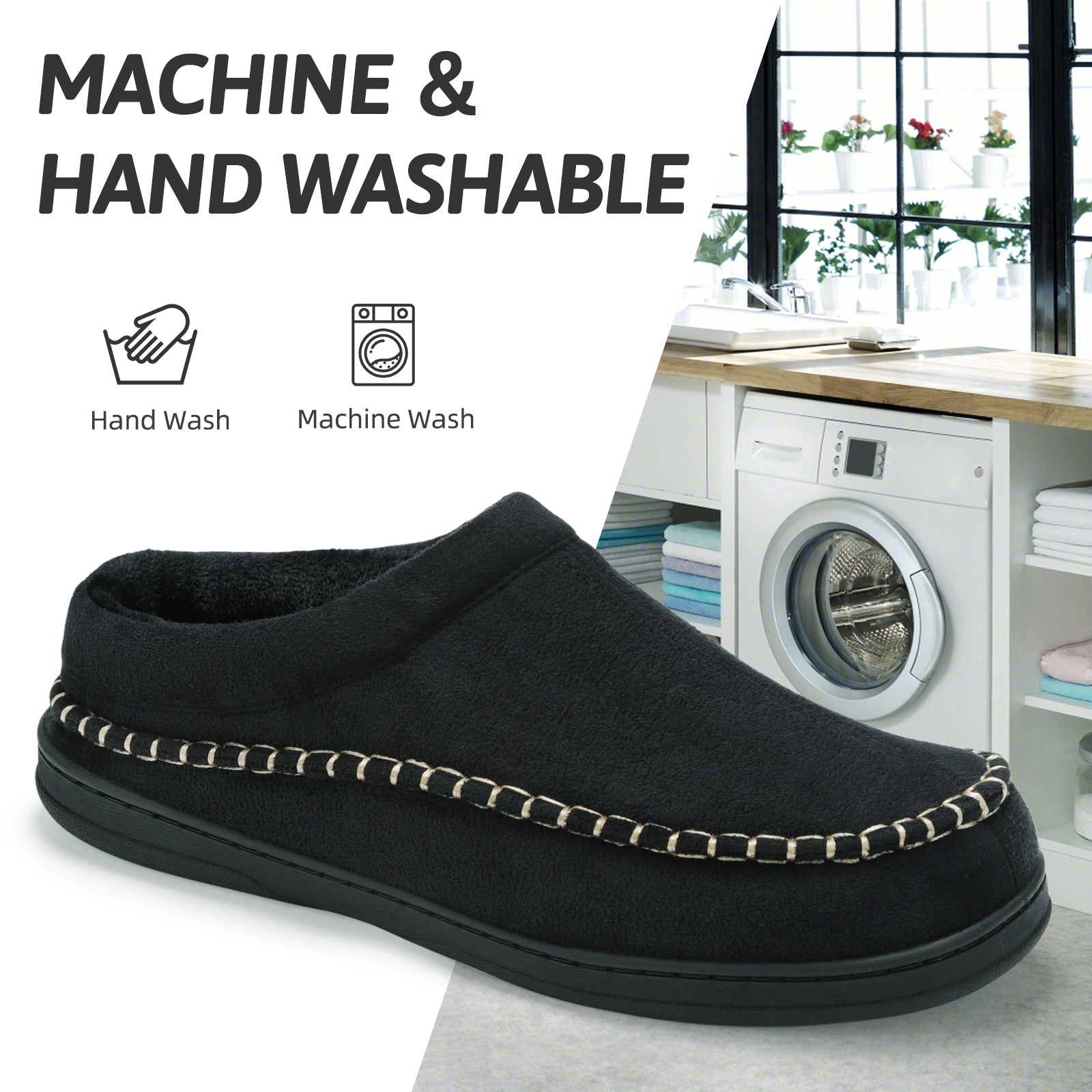 ATHMILE Mens Slippers Warm Fuzzy Memory Foam Indoor Outdoor Cozy Slippers Slip-On Moccasin House Shoes with Non-Slip Sole