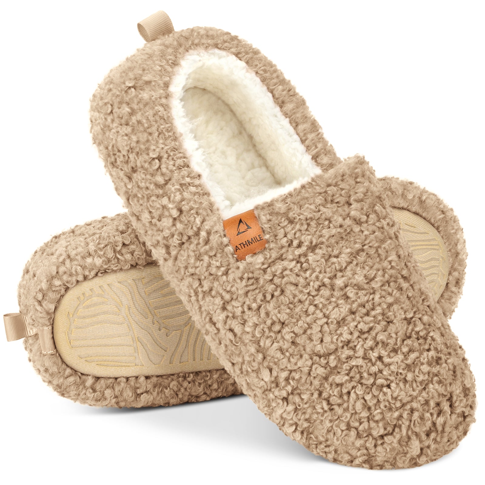 ATHMILE Fuzzy Slippers for Women House Slippers Memory Foam Curly Loafer with Polar Fleece Lining Indoor Outdoor Grey