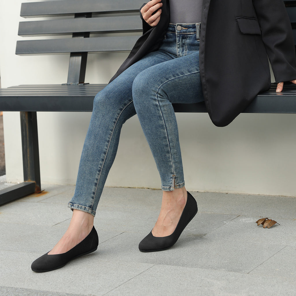 ATHMILE Women's Flat Ballet Shoes Knit Flat Shoes for Women Round Toe Slip on Women Flats for Dressy Casual Office Work Wedding Comfort Soft