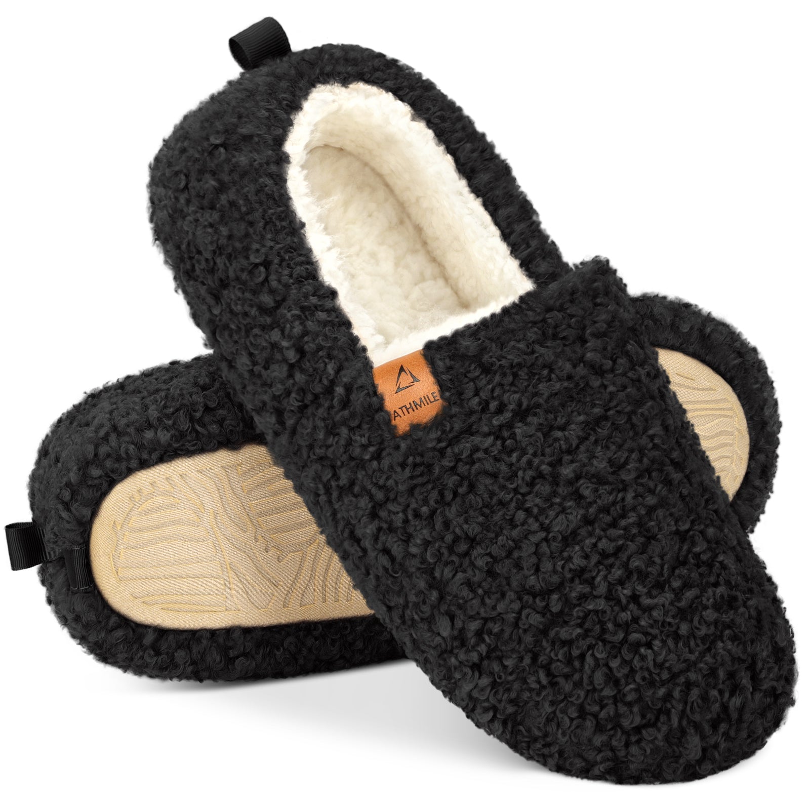 ATHMILE Fuzzy Slippers for Women House Slippers Memory Foam Curly Loafer with Polar Fleece Lining Indoor Outdoor Grey