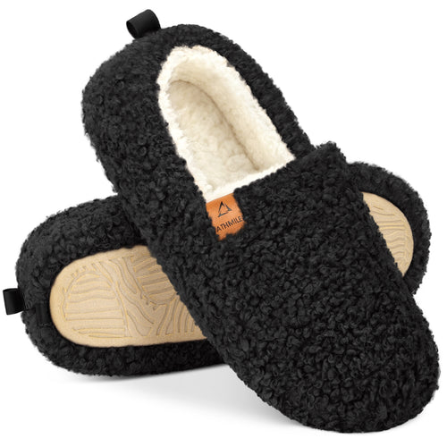 ATHMILE Fuzzy Slippers for Women House Slippers Memory Foam Curly Loafer with Polar Fleece Lining Indoor Outdoor Grey