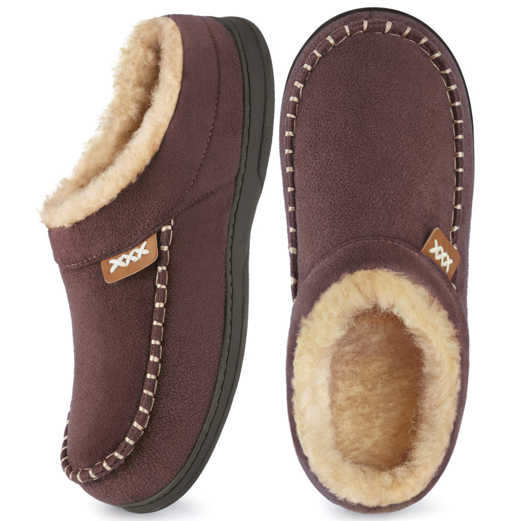 ATHMILE Mens Slippers Fuzzy Cozy Memory Foam Slip On Moccasin Warm House Slippers for Indoor Outdoor Non-Slip Sole