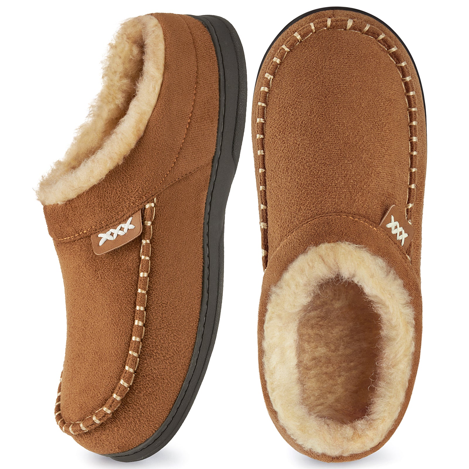 ATHMILE Mens Slippers Fuzzy Cozy Memory Foam Slip On Moccasin Warm House Slippers for Indoor Outdoor Non-Slip Sole