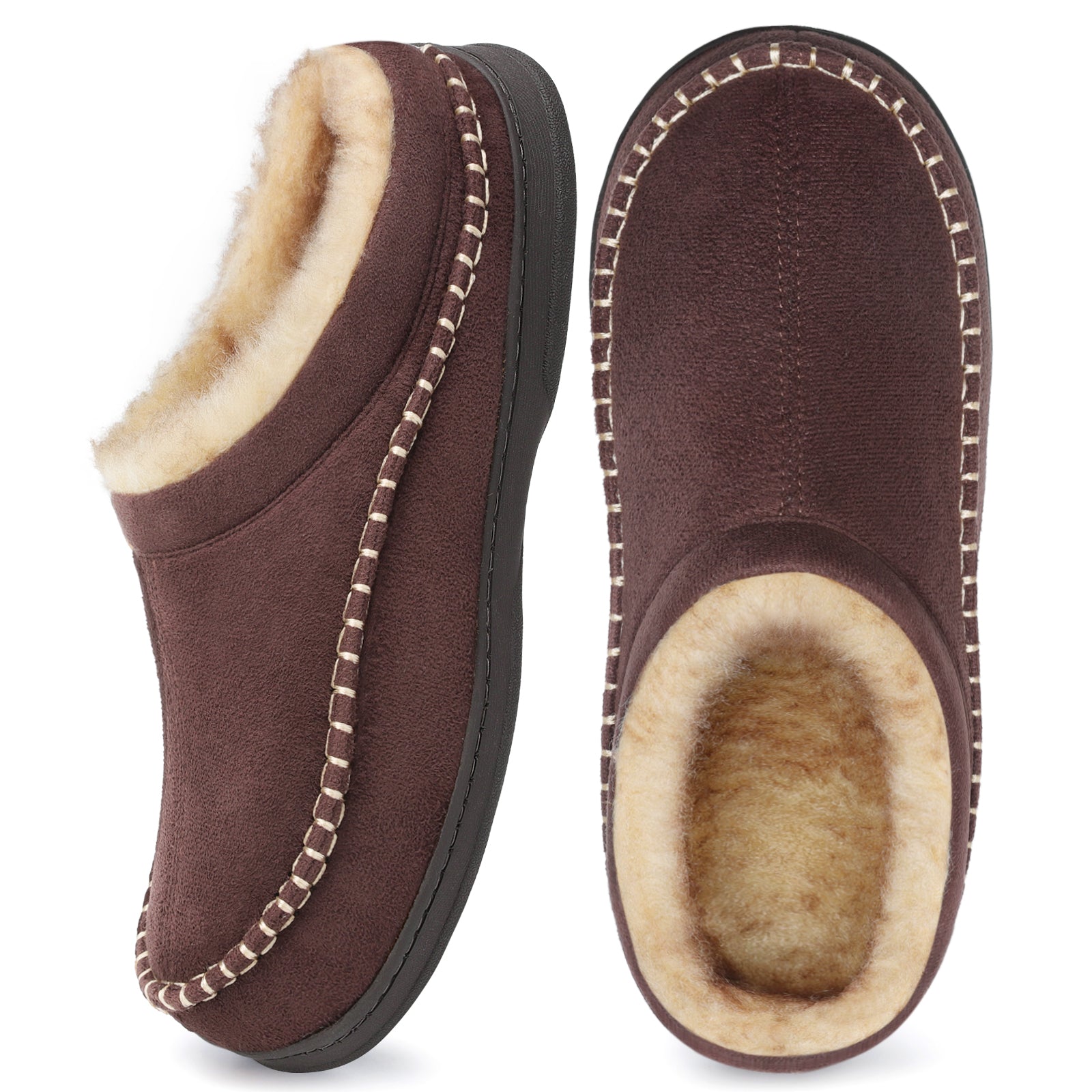 ATHMILE Mens Slippers Warm Fuzzy Memory Foam Indoor Outdoor Cozy Slippers Slip-On Moccasin House Shoes with Non-Slip Sole