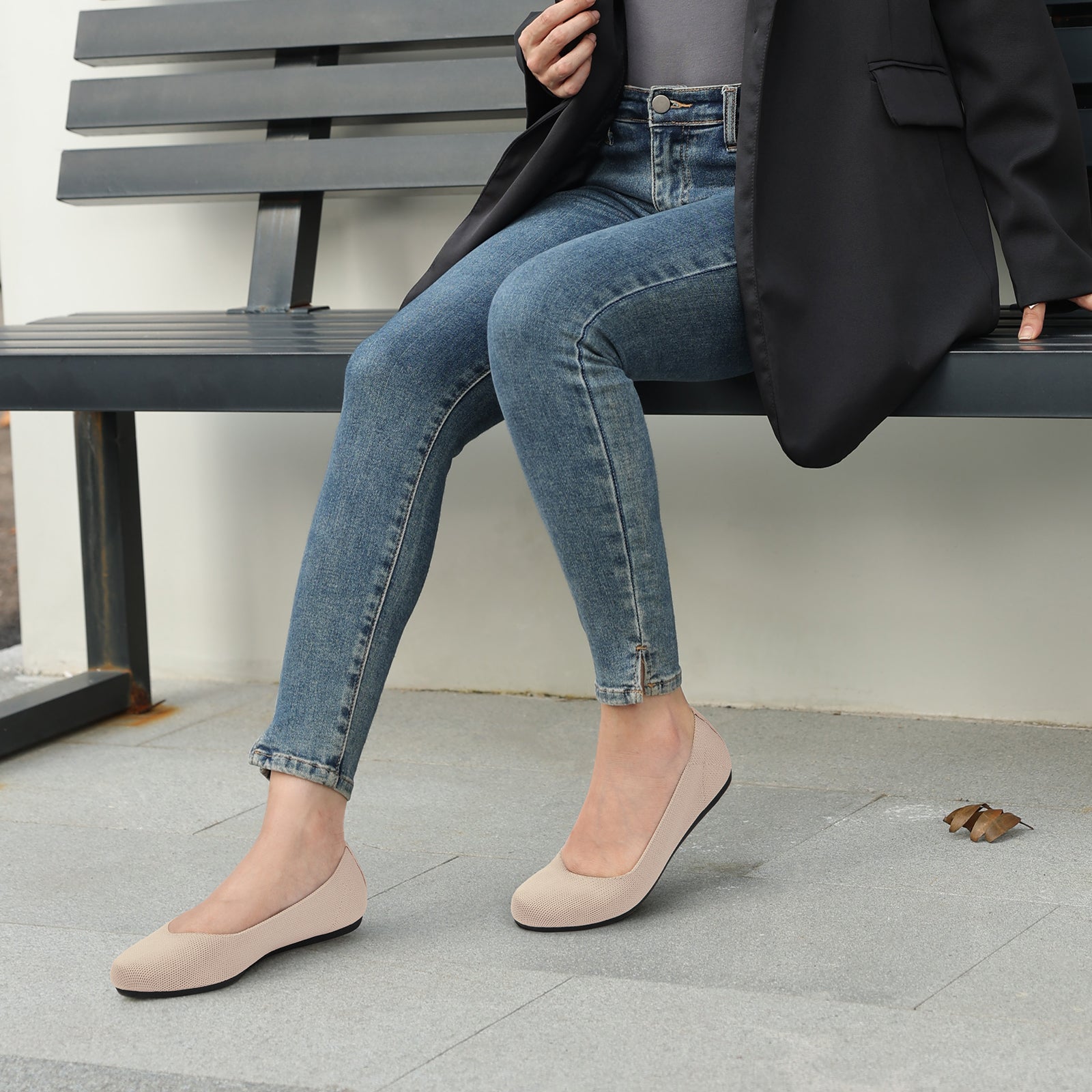 ATHMILE Women's Flat Ballet Shoes Knit Flat Shoes for Women Round Toe Slip on Women Flats for Dressy Casual Office Work Wedding Comfort Soft